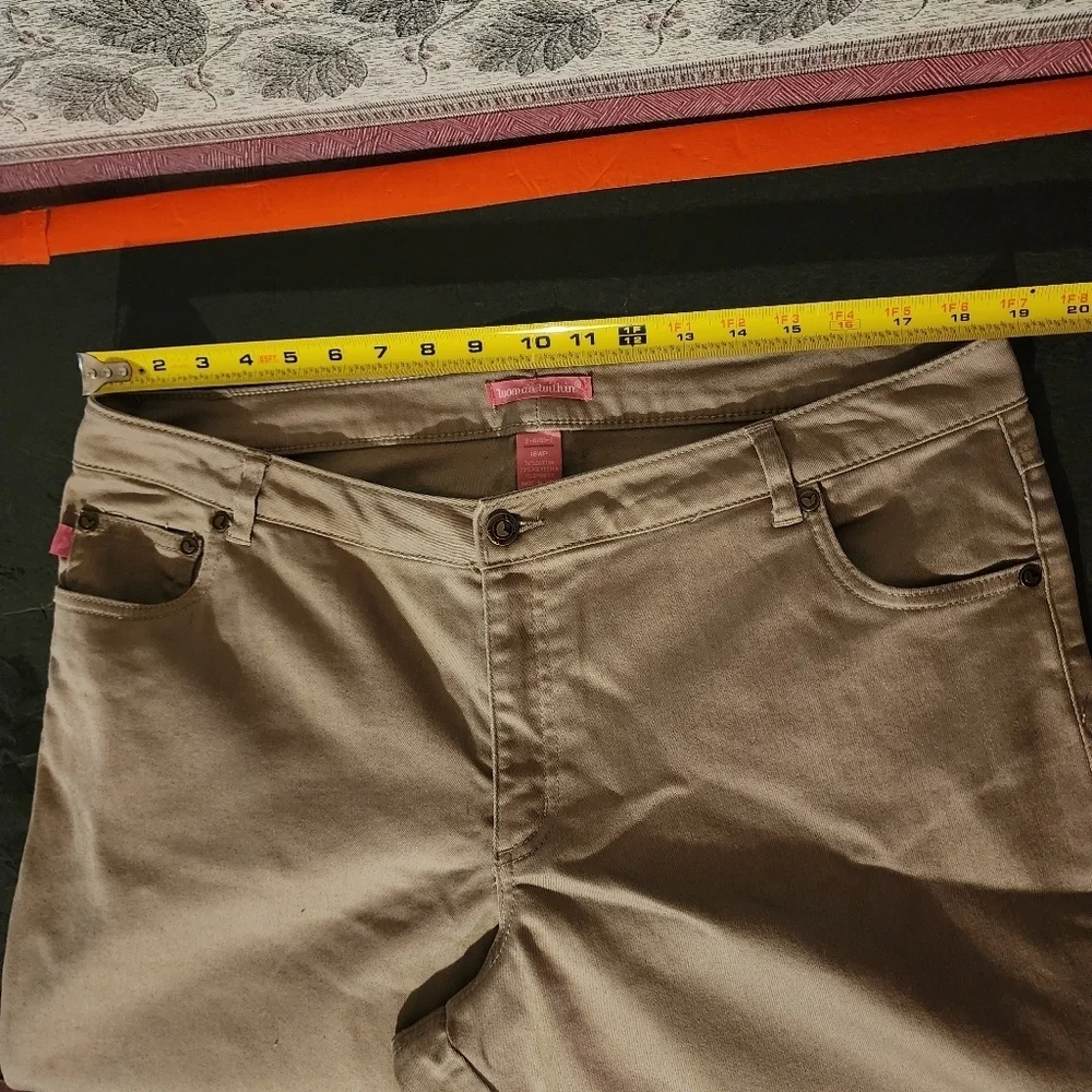 Woman Within Tan Straight Leg Pants Size 18 Petite, Inseam 27